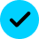 A black checkmark icon on a blue circle.