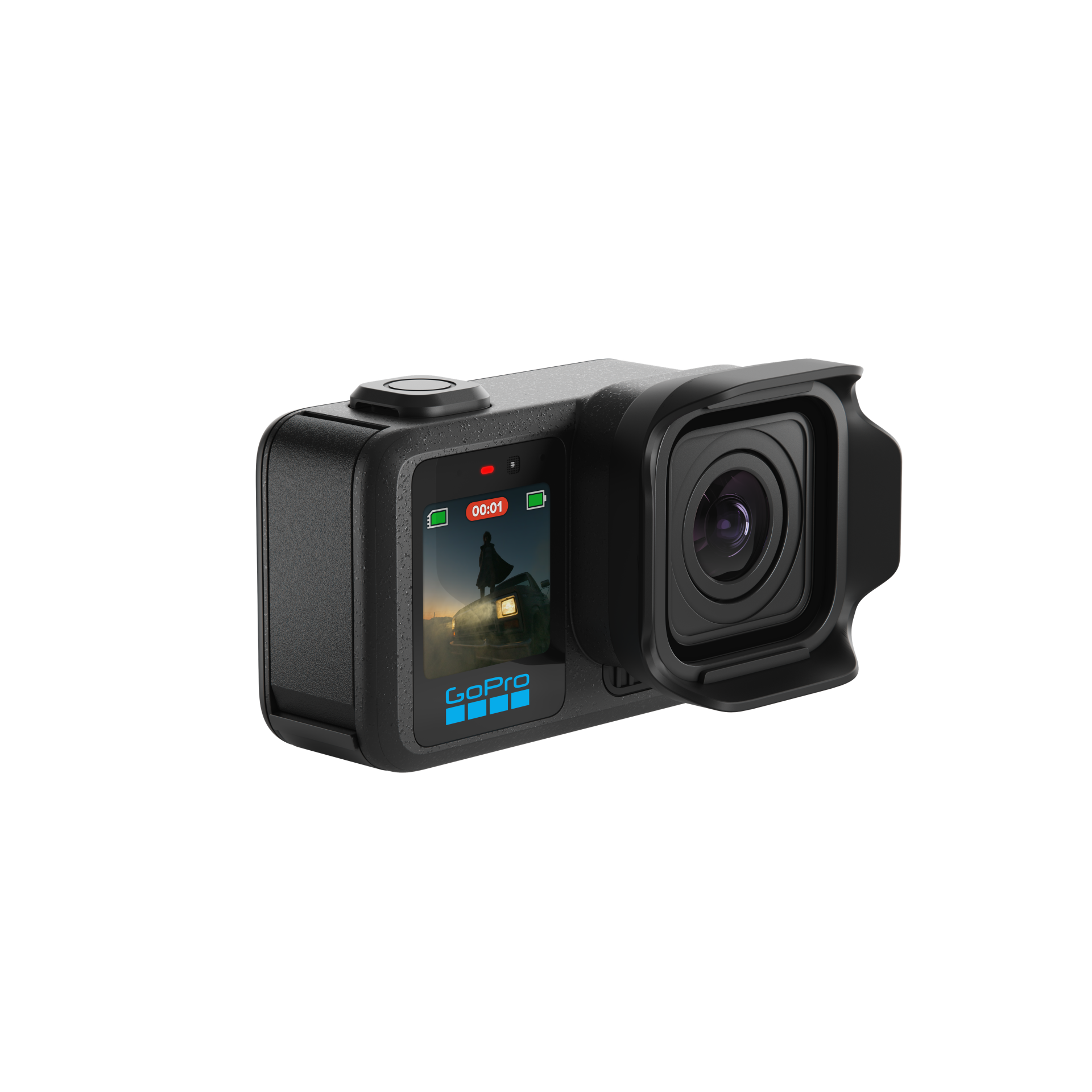 GoPro camera viewed from the front right side.