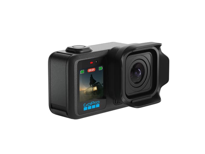 GoPro camera viewed from the front right side.
