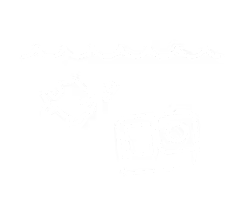 White line art icon of a GoPro camera underwater with a fish.